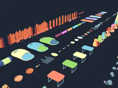 Cartoon camping kit Low-poly 3D model