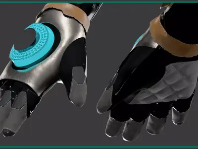 female SCI-FI gloves with texture and smart material 3D model