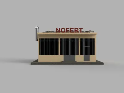 Factory building with solar panels on roof 3D model