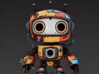 Cartoon-Style Cute robot Retro Robot with Big Eyes 3D model