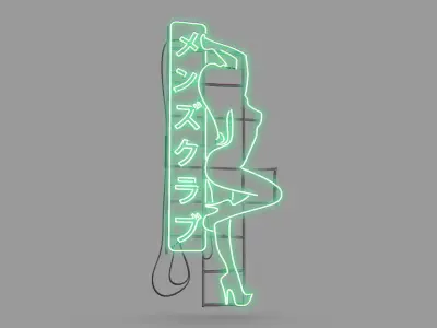 Game Ready Japanese Signs Set Sign Neon Girl Low-poly 3D model