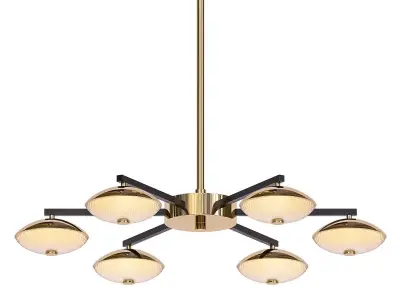 SPINNER modern chandelier in brass with six glass shades 3D model