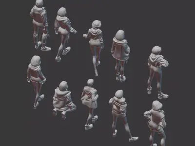 Street style figure set for diorama pack 2 3D print model