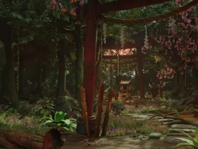 Japanese Temple Forest Lowpoly Model Pack - Japanese Forest Pack Low-poly 3D model