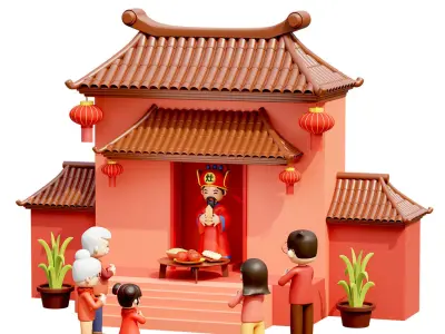 Elements of happy reunion in the Chinese New Year 3D model