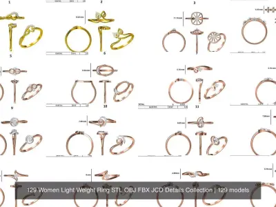 129 Women Light Weight Ring STL OBJ FBX JCD Details Collection 3D Model Pack