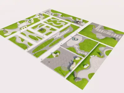 Zen Garden Landscape Design with Pavilion and Fountain Low-poly 3D model