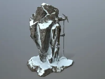 anibus rock with ski pole Low-poly 3D model