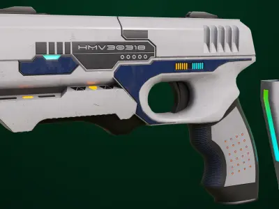 Sci-Fi Pistol White 01 All PBR Unity UE Textures Included Low-poly 3D model
