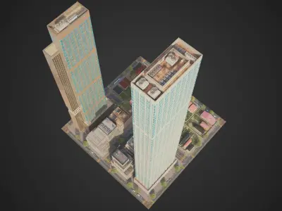 Realistic City District H16-R32 MAYA Low-poly 3D model