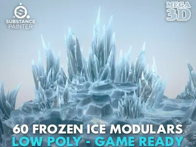 60 Low poly Ice Cave Modulars - 240112 Low-poly 3D model