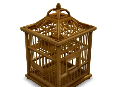 Realistic Wooden Bird Cage 3D Model Low-poly 3D model