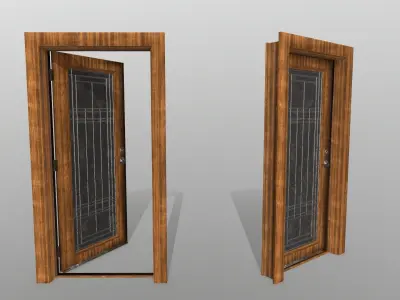 door 2 wooden with glass panel Low-poly 3D model
