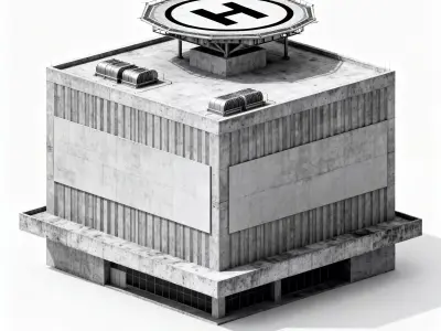 Heavy Brutalist Corporate Block with Helipad 3D Model Low-poly 3D model