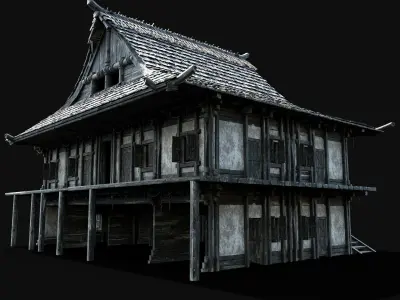 JAPAN CHINESE ASIAN FEUDAL HUT HOUSE DOJO CABIN VILLAGE SAMURAI Low-poly 3D model