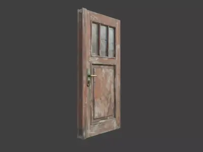 Weathered Wooden Door with Glass Panels Low-poly 3D model