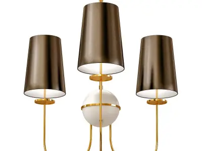 Wide Black Shade Aged Brass Chandelier 3D model