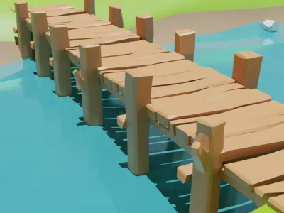 Wooden Bridge Low-poly 3D model Low-poly 3D model