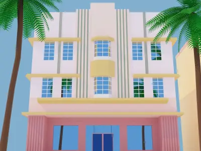 Art Deco Buildings Set Low Poly Low-poly 3D model