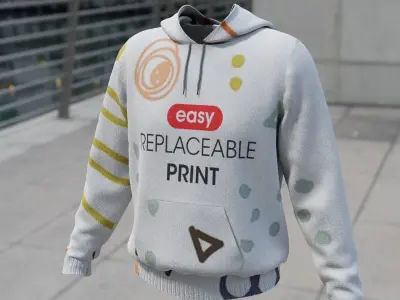 Replaceable print design hoodie sweatshirt 3D Model Pack