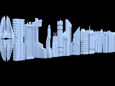 Sci-Fi SkyScraper Set Low Poly 3D model