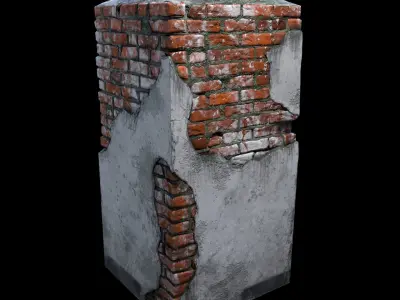 Low poly Wall brick with hole in it Low-poly 3D model