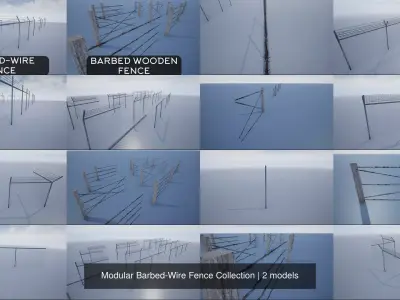 Modular Barbed-Wire Fence Collection 3D Model Pack