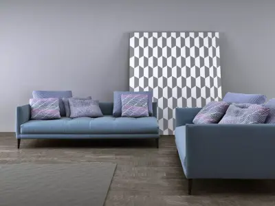 Coral sofa with pillows 3D model