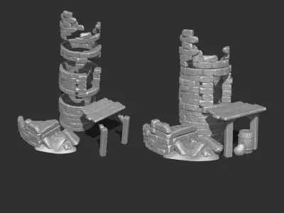 Modular Ruined Tower Set 3D print model