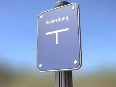 Hinweisschild Soleleitung mit Pfosten und Rahmen Low-poly 3D model