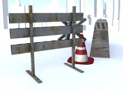 Barriers game ready road signs and cones Low-poly 3D model