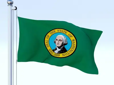 Animated Washington Flag Low-poly 3D model
