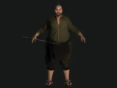 3D REALISTIC ASIAN MALE CHARACTER - OLD JAPANESE KUNGFU OUTFIT Low-poly 3D model