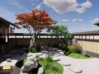 Japanese - style Courtyard Landscape Design Immersive Zen Space 3D model
