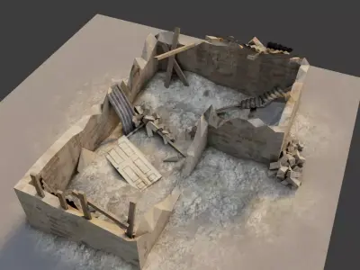collapsed building with 4k pbr textures Low-poly 3D model