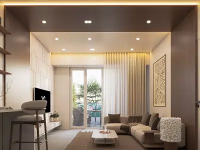 Modern 1 Bedroom Apartment   Complete Interior 3D Scene 3D model