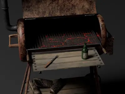BBQ Grill Rust LowPoly 3D Model 3D model