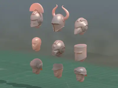 Grimdark Miniature TTRPG Helmets and Heads 3D Print  Collection 3D print model