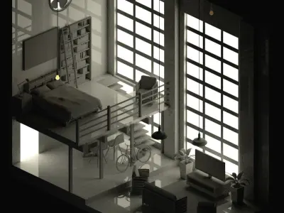 Industrial Style House  Free low-poly 3D model