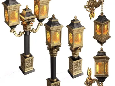 Classic Street Lights Collection 01 Low-poly 3D model