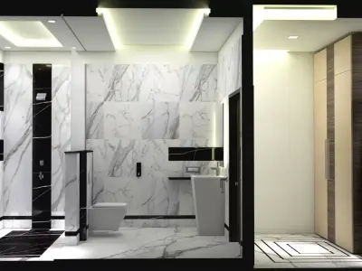 WASHROOM 1 bathroom with marble floors and walls 3D model
