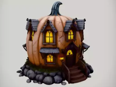 Pumpkin House 3D Model Cartoon Stylized Haunted House Low Poly Low-poly 3D model