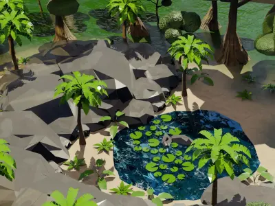 game ready Oasis Lake 3D Model Low-poly 3D model