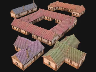 Medieval Buildings Set Low-poly 3D model