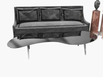 Three seat custom sofa and Arad low center table and pedestals 3D model