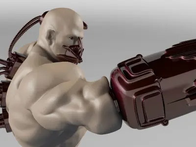 CYBORG man holding sword Low-poly 3D model