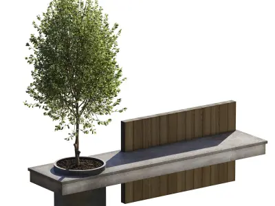  Bench with Plants - Urban Furniture 05 3D model