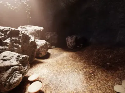 Cave V5 - Chamber with Vegetation and Stone Rocks Formations  3D model