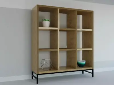 Shelf wooden bookcase with shelves and potted plant 3D model