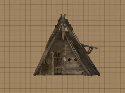 Rustic Matchstick Hut  Low-poly 3D model